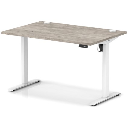 Air Lite 1200mm Height Adjustable Office Desk, White Leg, Grey Oak