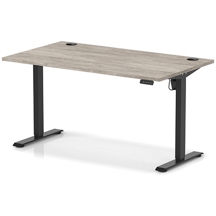 Air Lite 1400mm Height Adjustable Office Desk, Black Leg, Grey Oak