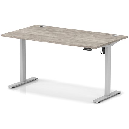 Air Lite 1400mm Height Adjustable Office Desk, Silver Leg, Grey Oak