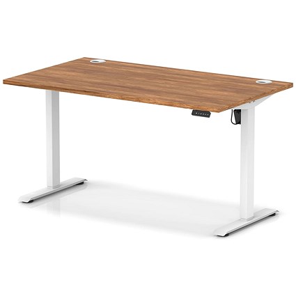 Air Lite 1400mm Height Adjustable Office Desk, White Leg, Walnut
