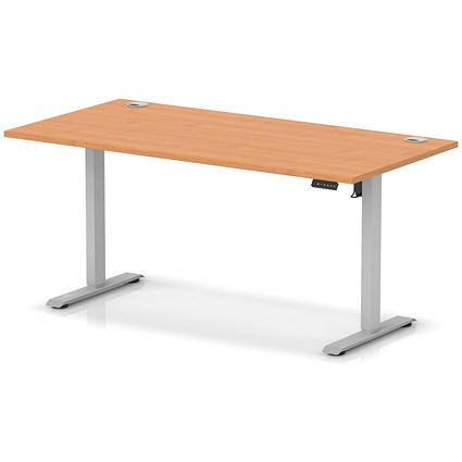 Air Lite 1600mm Height Adjustable Office Desk, Silver Leg, Beech