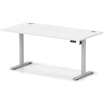 Air Lite 1600mm Height Adjustable Office Desk, Silver Leg, White