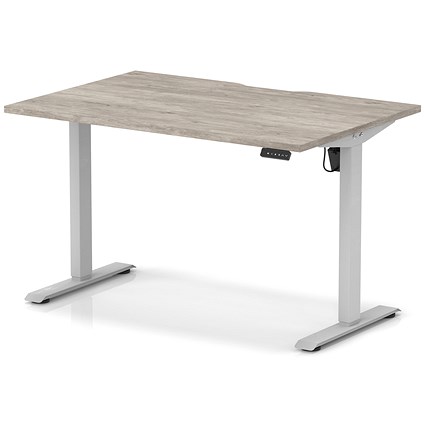 Air 1200mm Scalloped Edge Height Adjustable Desk, Silver Leg, Grey Oak