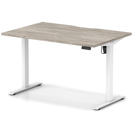 Air 1200mm Scalloped Edge Height Adjustable Desk, White Leg, Grey Oak
