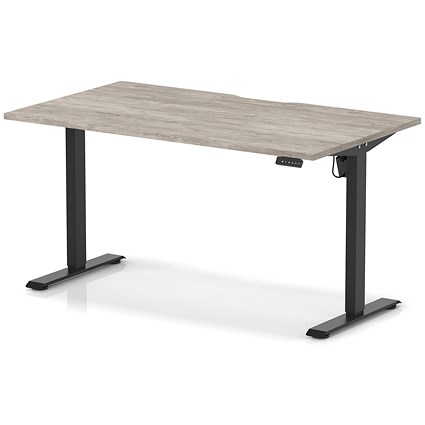 Air 1400mm Scalloped Edge Height Adjustable Desk, Black Leg, Grey Oak