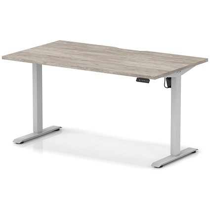 Air 1400mm Scalloped Edge Height Adjustable Desk, Silver Leg, Grey Oak