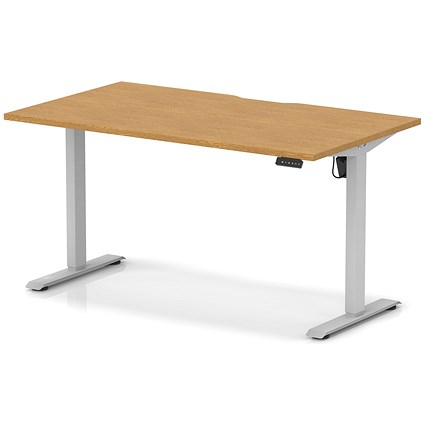 Air 1400mm Scalloped Edge Height Adjustable Desk, Silver Leg, Oak