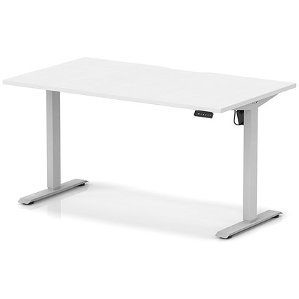 Air 1400mm Scalloped Edge Height Adjustable Desk, Silver Leg, White