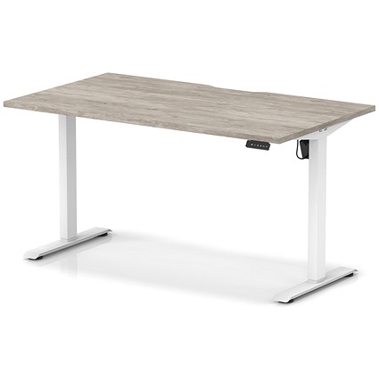 Air 1400mm Scalloped Edge Height Adjustable Desk, White Leg, Grey Oak