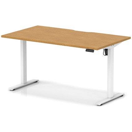 Air 1400mm Scalloped Edge Height Adjustable Desk, White Leg, Oak