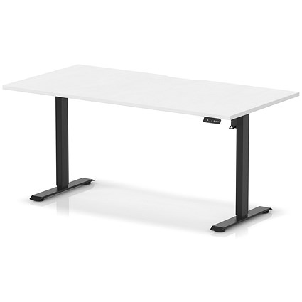 Air 1600mm Scalloped Edge Height Adjustable Desk, Black Leg, White