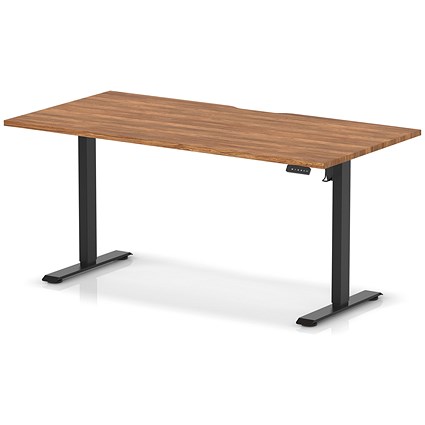 Air 1600mm Scalloped Edge Height Adjustable Desk, Black Leg, Walnut