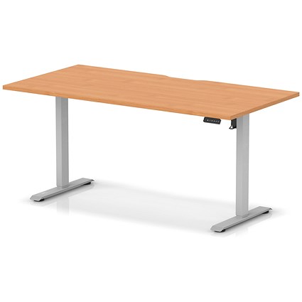Air 1600mm Scalloped Edge Height Adjustable Desk, Silver Leg, Beech
