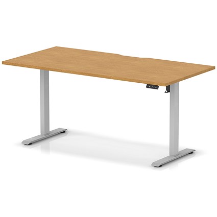 Air 1600mm Scalloped Edge Height Adjustable Desk, Silver Leg, Oak