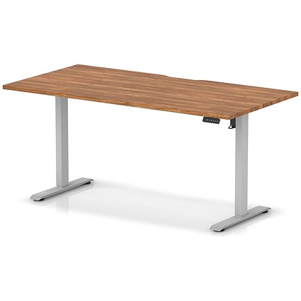 Air 1600mm Scalloped Edge Height Adjustable Desk, Silver Leg, Walnut