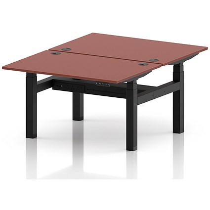 Air 2 Person Sit-Standing Bench Desk, Back-to-Back, 2 x 1200 (800mm Deep), Black Frame, Brick Red