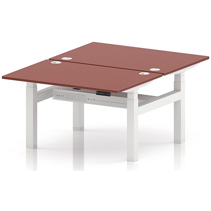 Air 2 Person Sit-Standing Bench Desk, Back-to-Back, 2 x 1200 (800mm Deep), White Frame, Brick Red
