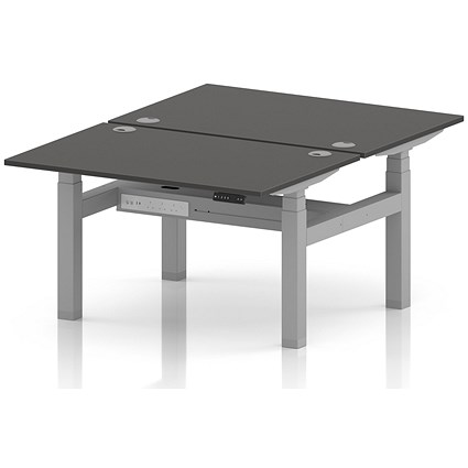 Air 2 Person Sit-Standing Bench Desk, Back-to-Back, 2 x 1200 (800mm Deep), Silver Frame, Carbon Grey