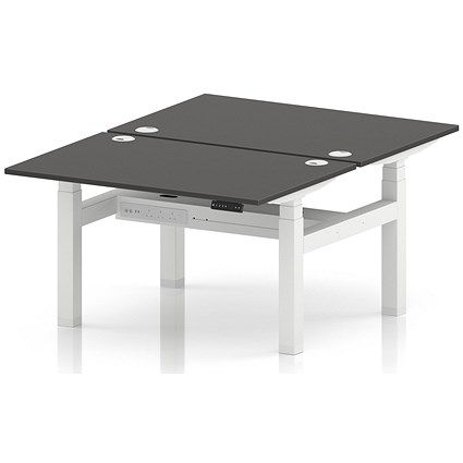 Air 2 Person Sit-Standing Bench Desk, Back-to-Back, 2 x 1200 (800mm Deep), White Frame, Carbon Grey