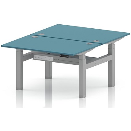 Air 2 Person Sit-Standing Bench Desk, Back-to-Back, 2 x 1200 (800mm Deep), Silver Frame, Dark Teal