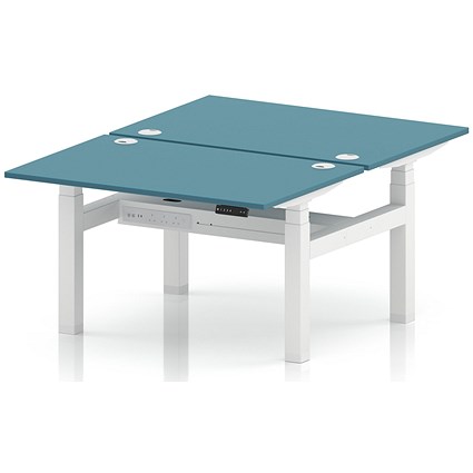 Air 2 Person Sit-Standing Bench Desk, Back-to-Back, 2 x 1200 (800mm Deep), White Frame, Dark Teal