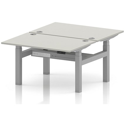 Air 2 Person Sit-Standing Bench Desk, Back-to-Back, 2 x 1200 (800mm Deep), Silver Frame, Dove Grey