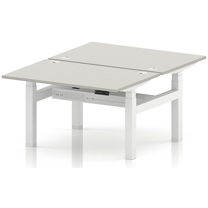 Air 2 Person Sit-Standing Bench Desk, Back-to-Back, 2 x 1200 (800mm Deep), White Frame, Dove Grey