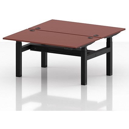 Air 2 Person Sit-Standing Bench Desk, Back to Back, 2 x 1400mm (800mm Deep), Black Frame, Brick Red