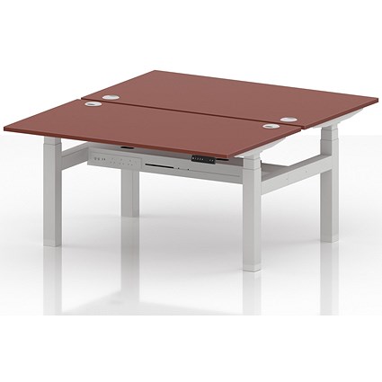 Air 2 Person Sit-Standing Bench Desk, Back to Back, 2 x 1400mm (800mm Deep), White Frame, Brick Red
