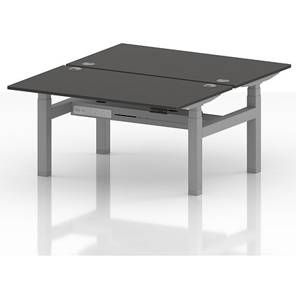 Air 2 Person Sit-Standing Bench Desk, Back to Back, 2 x 1400mm (800mm Deep), Silver Frame, Carbon Grey
