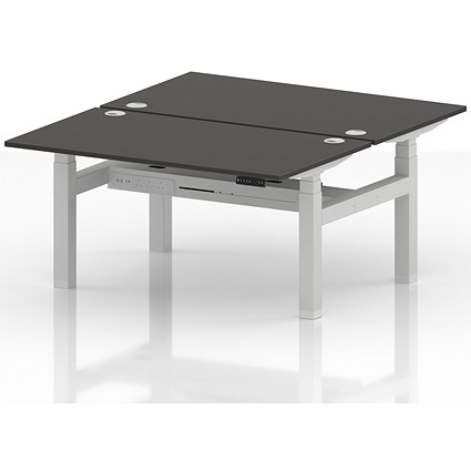 Air 2 Person Sit-Standing Bench Desk, Back to Back, 2 x 1400mm (800mm Deep), White Frame, Carbon Grey