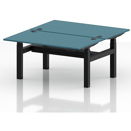 Air 2 Person Sit-Standing Bench Desk, Back to Back, 2 x 1400mm (800mm Deep), Black Frame, Dark Teal