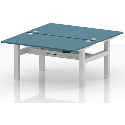 Air 2 Person Sit-Standing Bench Desk, Back to Back, 2 x 1400mm (800mm Deep), White Frame, Dark Teal