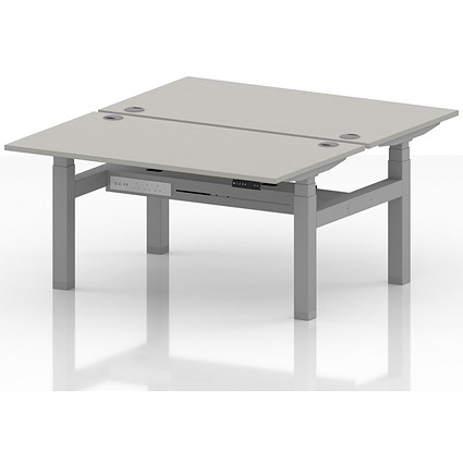 Air 2 Person Sit-Standing Bench Desk, Back to Back, 2 x 1400mm (800mm Deep), Silver Frame, Dove Grey