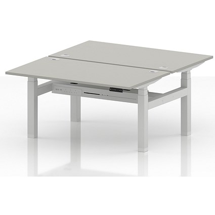 Air 2 Person Sit-Standing Bench Desk, Back to Back, 2 x 1400mm (800mm Deep), White Frame, Dove Grey