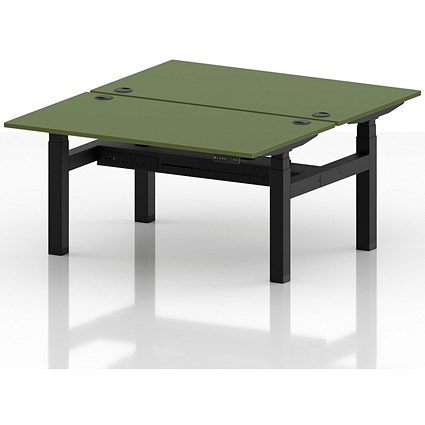 Air 2 Person Sit-Standing Bench Desk, Back to Back, 2 x 1400mm (800mm Deep), Black Frame, Moss Green