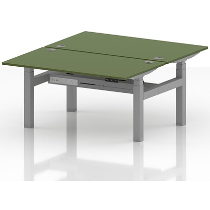 Air 2 Person Sit-Standing Bench Desk, Back to Back, 2 x 1400mm (800mm Deep), Silver Frame, Moss Green