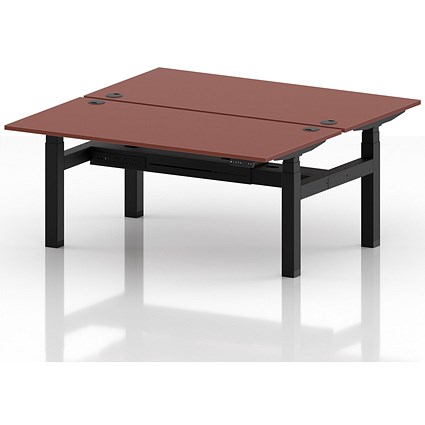 Air 2 Person Sit-Standing Bench Desk, Back to Back, 2 x 1600mm (800mm Deep), Black Frame, Brick Red