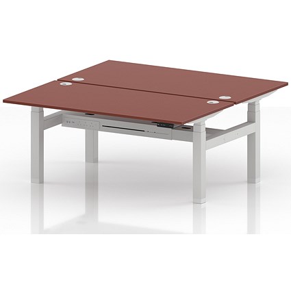 Air 2 Person Sit-Standing Bench Desk, Back to Back, 2 x 1600mm (800mm Deep), White Frame, Brick Red