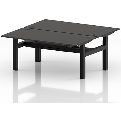 Air 2 Person Sit-Standing Bench Desk, Back to Back, 2 x 1600mm (800mm Deep), Black Frame, Carbon Grey