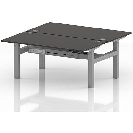 Air 2 Person Sit-Standing Bench Desk, Back to Back, 2 x 1600mm (800mm Deep), Silver Frame, Carbon Grey