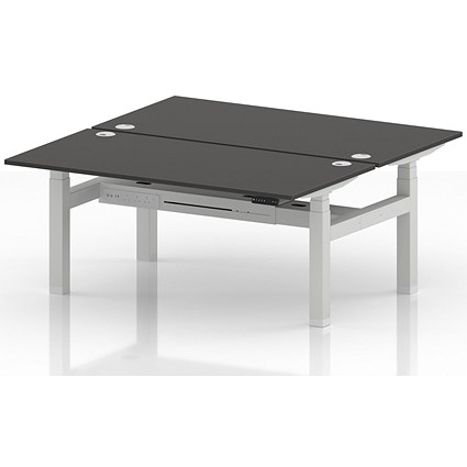 Air 2 Person Sit-Standing Bench Desk, Back to Back, 2 x 1600mm (800mm Deep), White Frame, Carbon Grey
