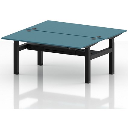 Air 2 Person Sit-Standing Bench Desk, Back to Back, 2 x 1600mm (800mm Deep), Black Frame, Dark Teal