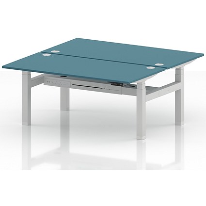 Air 2 Person Sit-Standing Bench Desk, Back to Back, 2 x 1600mm (800mm Deep), White Frame, Dark Teal