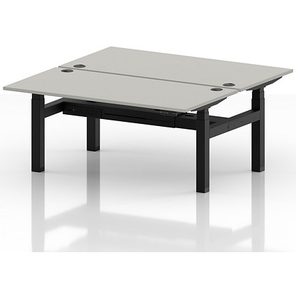 Air 2 Person Sit-Standing Bench Desk, Back to Back, 2 x 1600mm (800mm Deep), Black Frame, Dove Grey