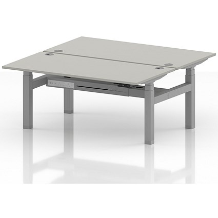 Air 2 Person Sit-Standing Bench Desk, Back to Back, 2 x 1600mm (800mm Deep), Silver Frame, Dove Grey