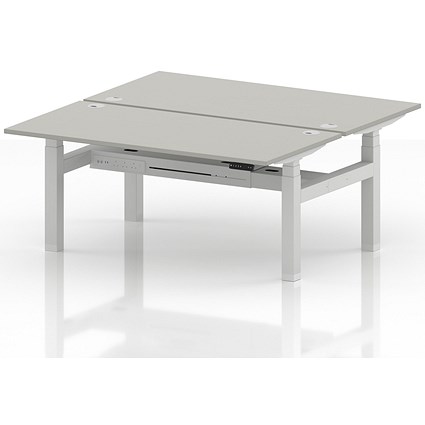Air 2 Person Sit-Standing Bench Desk, Back to Back, 2 x 1600mm (800mm Deep), White Frame, Dove Grey