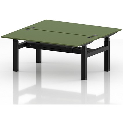Air 2 Person Sit-Standing Bench Desk, Back to Back, 2 x 1600mm (800mm Deep), Black Frame, Moss Green