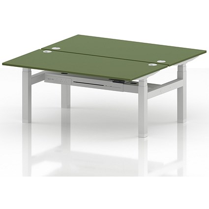Air 2 Person Sit-Standing Bench Desk, Back to Back, 2 x 1600mm (800mm Deep), White Frame, Moss Green