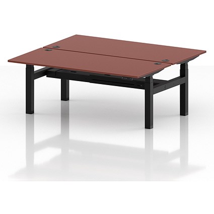 Air 2 Person Sit-Standing Bench Desk, Back to Back, 2 x 1800mm (800mm Deep), Black Frame, Brick Red